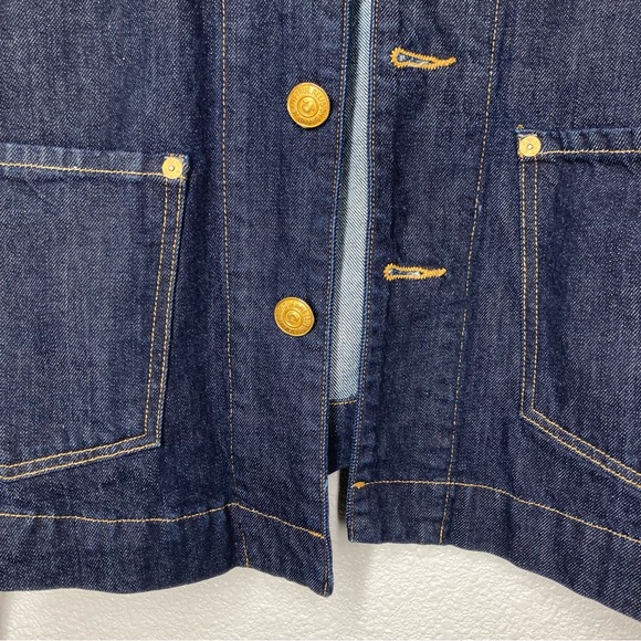 True Religion Denim Jacket Womens Large Button Up Collared Trucker Dark Wash - Picture 9 of 16